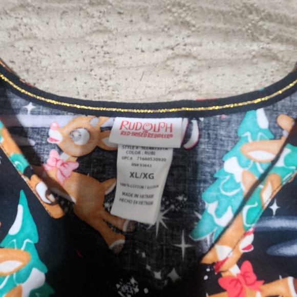 Rudolph the Red Nose Reindeer Scrub Top Sz XL - Picture 2 of 5